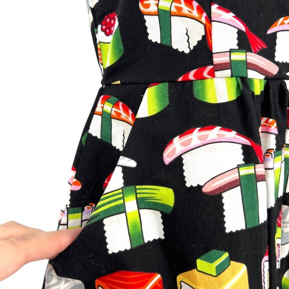 Retrolicious ModCloth Bento Box Sushi Print Sleeveless Dress Black Size Small - Picture 5 of 11
